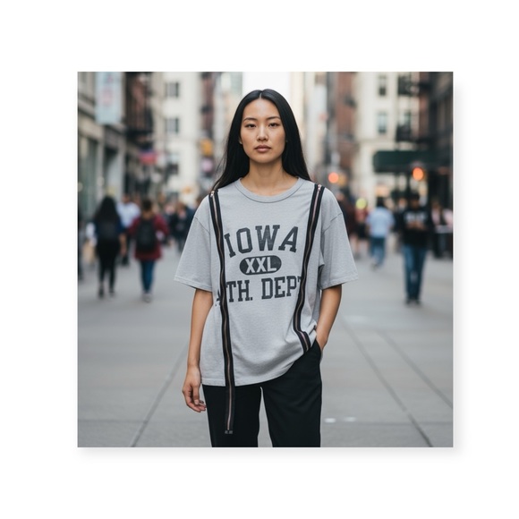 new LF Furst of a Kind ☯︎︎ Upcycled Vintage Zipper Tee ☯︎︎ Gym T Shirt ☯︎︎ Grey - Picture 14 of 16